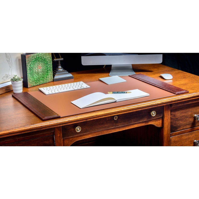 Brown Crocodile Embossed Leather 3-Piece Desk Set