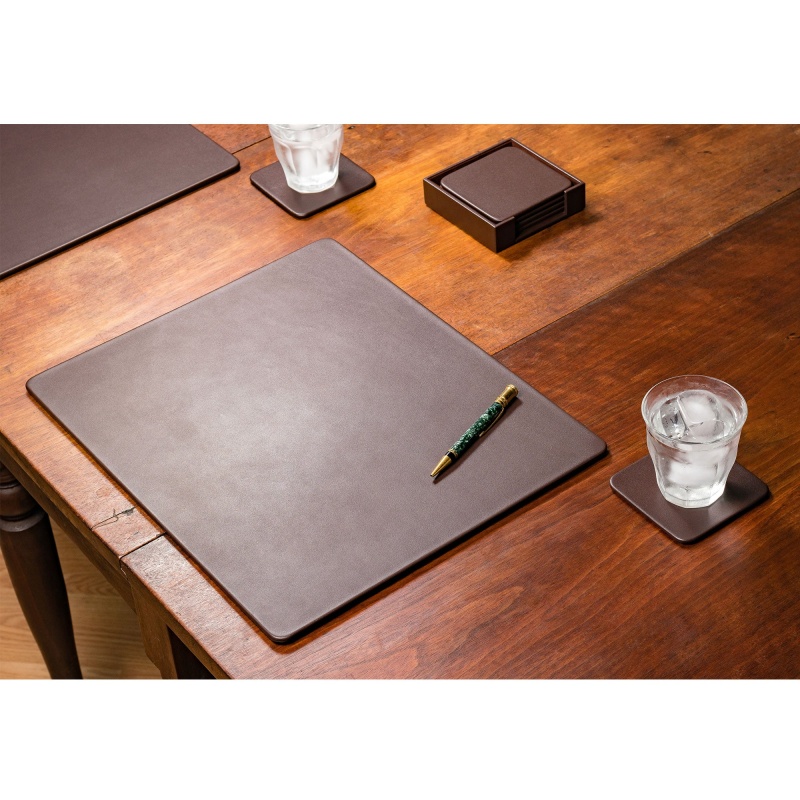 Chocolate Brown Leather 17" X 14" Conference Table Pad