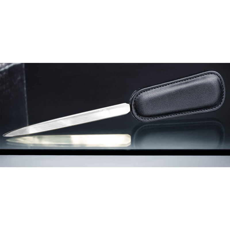 Classic Black Leather Letter Opener With Silver Blade