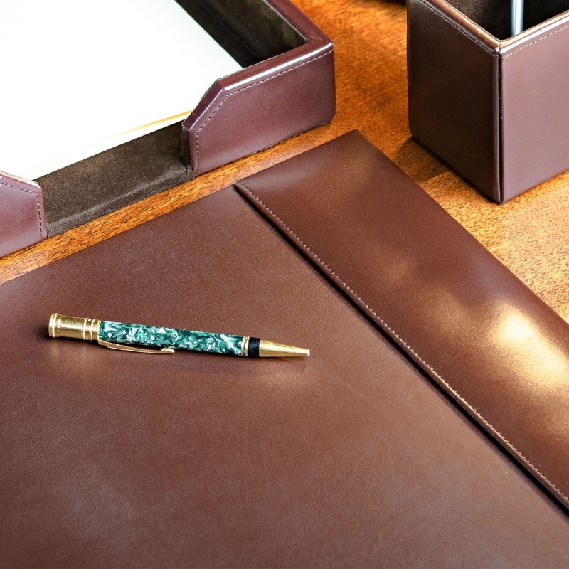 Dark Brown Bonded Leather 30" X 18" Side-Rail Desk Pad