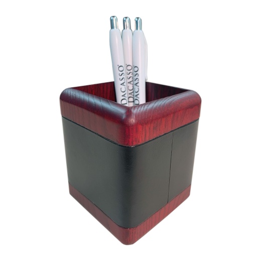 Mahogany (Rosewood) & Black Leather Pencil Cup