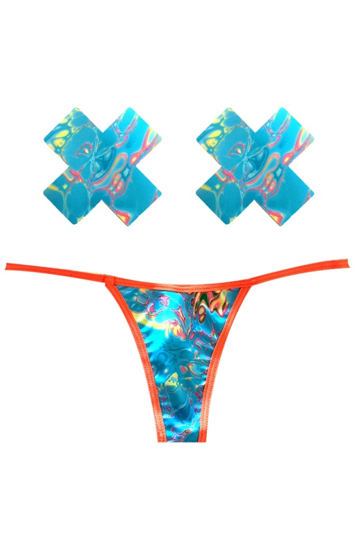 Donna Di Capri Tropical Skittles Orange Uv G-String Naughty Knix Pasties & Panties Set