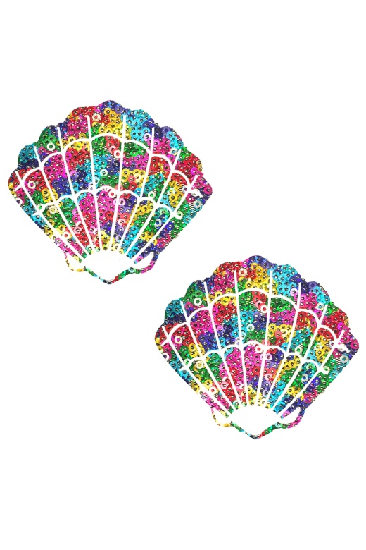 Unicorn Poo Multicolor Sparkle Sequin Mermaid Shell Pasties by Donna Di Capri