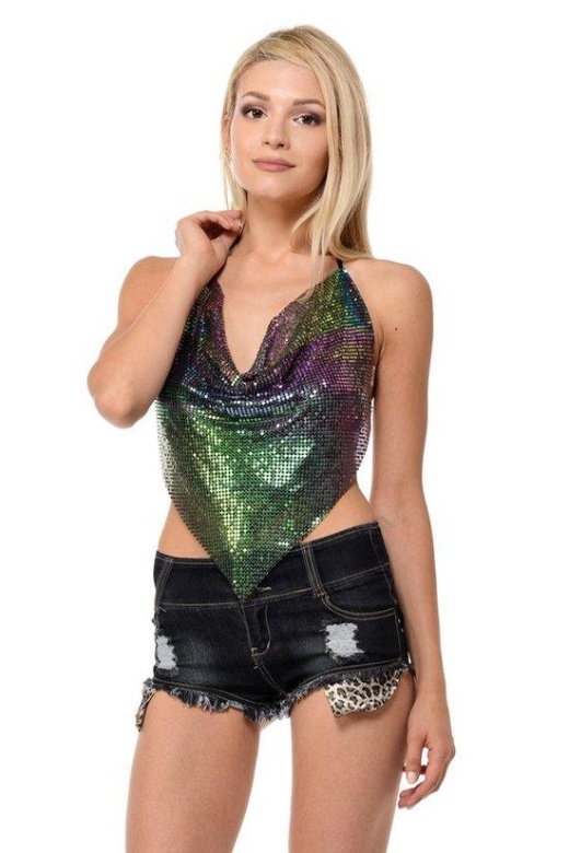 Metallic V Shaped Crop Top by Donna Di Capri