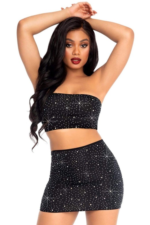 Donna Di Capri Rhinestone Bandeau And Mini Skirt