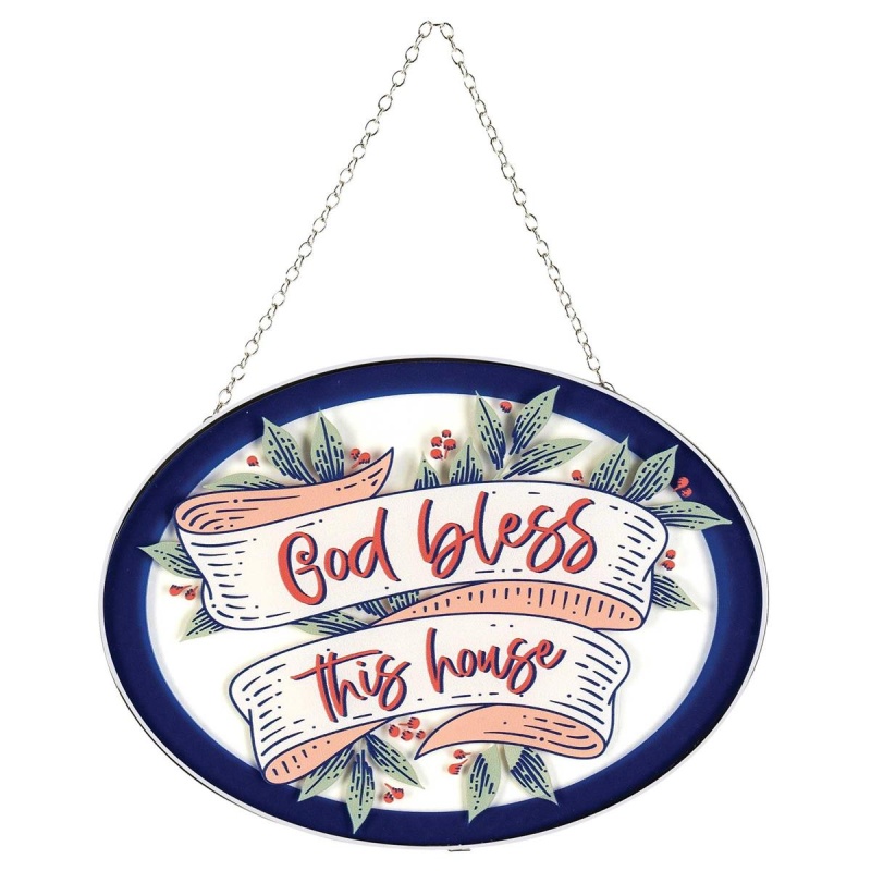 Suncatcher God Bless This House 9In Oval