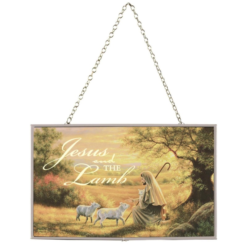Jesus and the Lamb 8x5 Stained Glass-Style Suncatcher