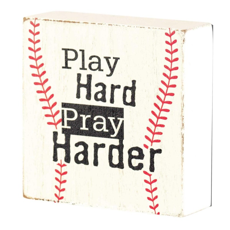 Tabletop Plaque Baseball Play Hard 3X3