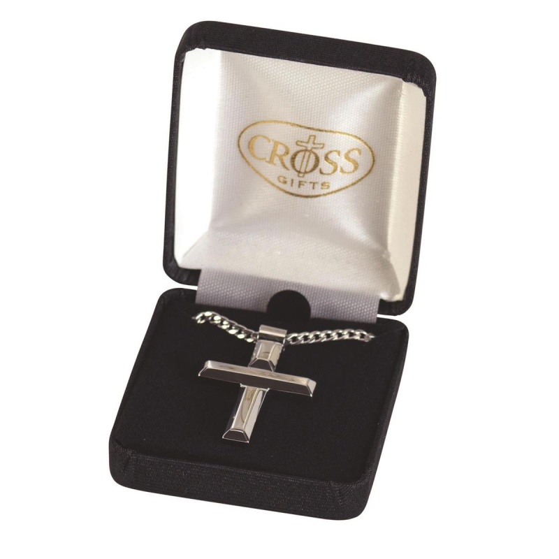 Necklace Stainless Steel Bevel Cross