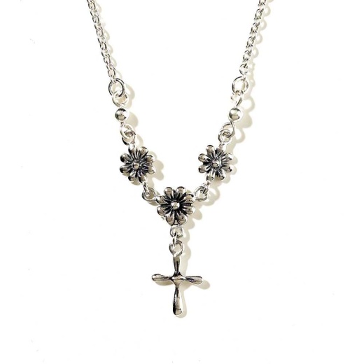NK Sp Daisy Heart/Cross Pendant Necklace - 16.75" Long