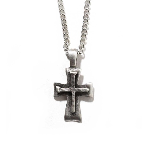 Nk-Lg Pwtr Flare Crs/Nails-24 Wide Flare Pewter Cross Necklace