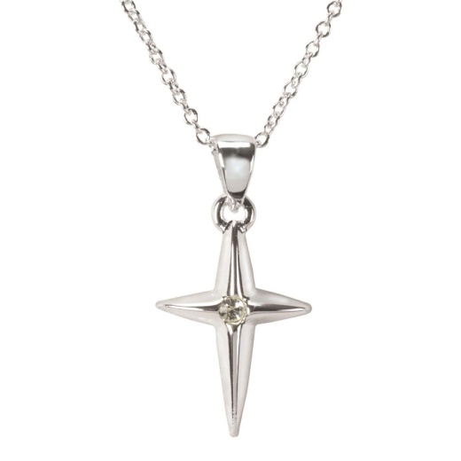 Nk-Star Crs/Stn Sil Plt 5/8"X1/4"-16"Ch Necklace