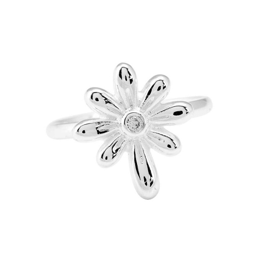 Rng-Sp Daisy Petal Cz Crs Sz5 - Silver Plated CROSS