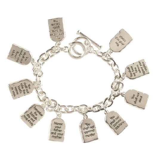 Silver Plated 10 Commandments Oval Links Bracelet