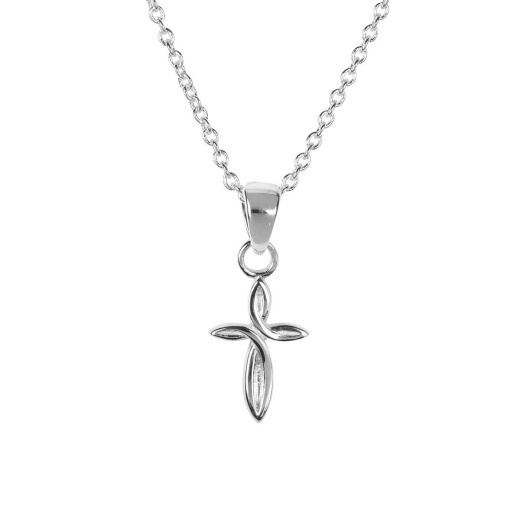 God's Girl Mini Petal Cross Necklace - Silver Plated with 16" Chain