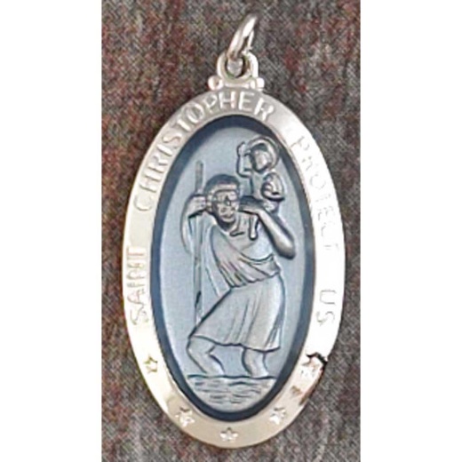 Nksp Sv/Epoxy St.Chris Med 18" Silver Plated St. Christopher Medal with 18 inch Chain