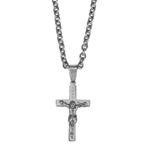 NK Crucifix/Corpus Stnls Stl 24" - Silver Plated Pendant Necklace