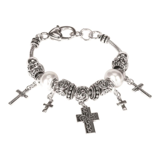 Brc-Multi Crs/Pearls Sil Plt Snake Ch Necklace