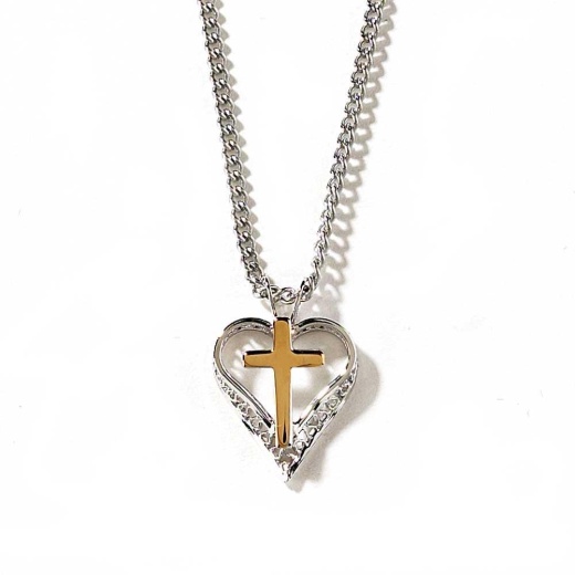 Nk-Sp Fil Hrt W/Gld Crs- 18" Cross Pendant Necklace