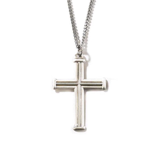 Nk-Sp Dbl Satin Crs-Large 24" - Elegant Silver Plated Cross Necklace