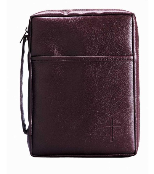 Bibl Cov Burgandy W/ Handle Med - Soft Vinyl Bible Cover with Cross
