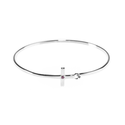 Brc-Sp July Sideways Cz Crs Silver Plated Bangle with July Birthstone