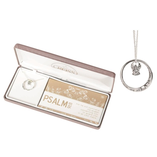 Psalm 91:11 Inspiring/Angel 18"Ch Mobius Ring Necklace