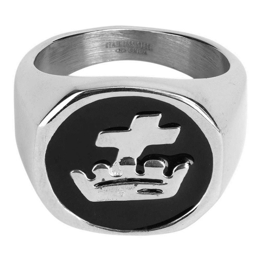 Rng-St Steel Cross With Crown Sz 12