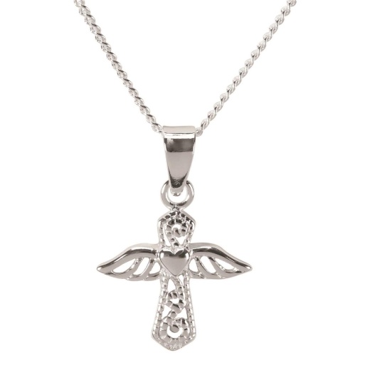 Angel/Heart Silver Plate 18" Chain Necklace
