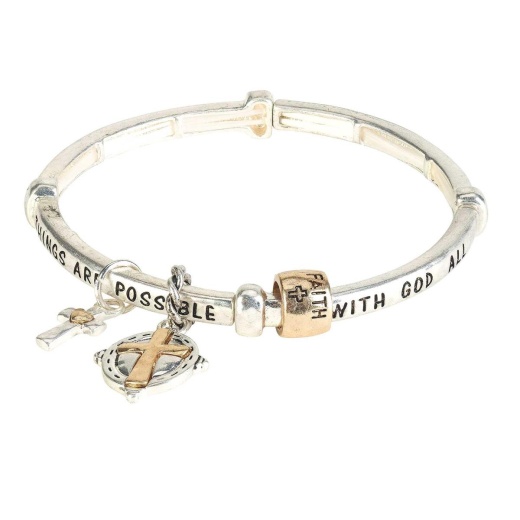 2Tone Matt. 19:26 With God All Things Are Possible Stretch Bracelet