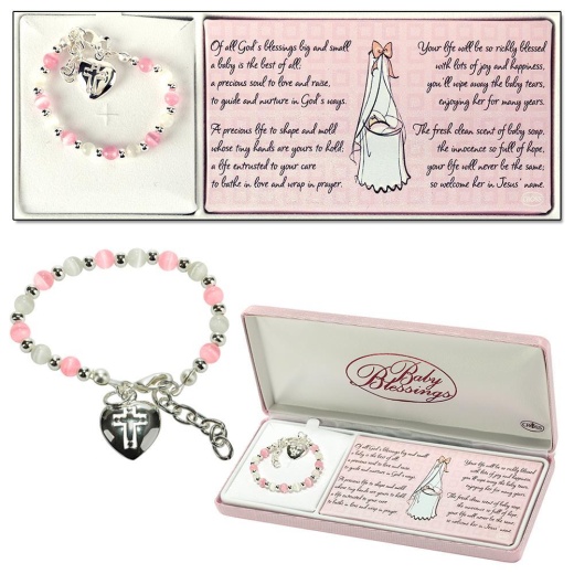 Baby Heart/Cross Pink Cat Eye Silp 4" Bracelet