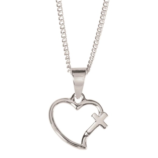 Nk-Mom, God Gave Me Hrt/Crs Sil Plt 18" Open Heart and Cross Necklace in Gift Box