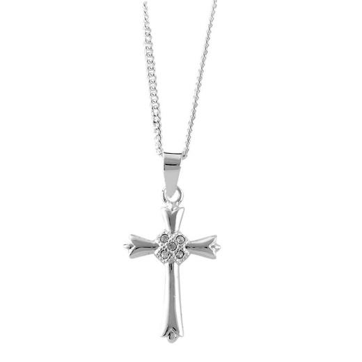 Nk-Sp Bud Crs/5 Stone-18" Cross Necklace