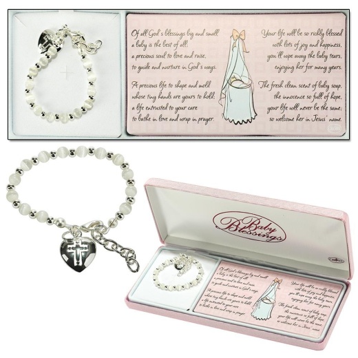 Brc-Sp Baby White/Hrt/Crs-Lbox Silver Plated Heart Cross Baby Girl Gift