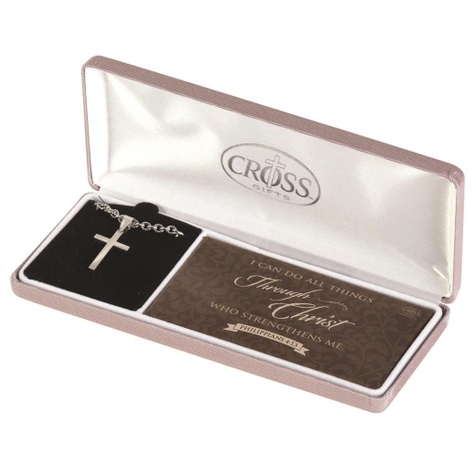 Ph 4:13 Box Cross Pendant with Stainless 24" Chain