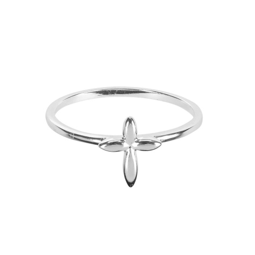 Ring Petal Cross Size 4 - Silver Plated Band