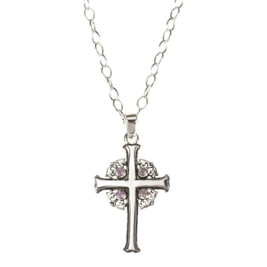 Nk-Spandrel Crs Amethyst Ss 18" Chain Necklace
