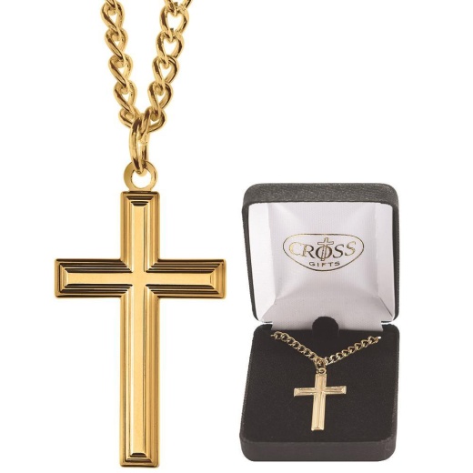 NK-GP LG BOX CRS-24"CH Gold Cross Necklace