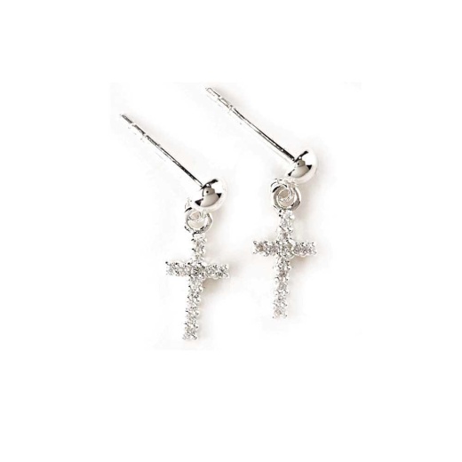 Ears-Ss Cz Crs Earrings-Dbox - Sterling Silver CZ Cross Earrings
