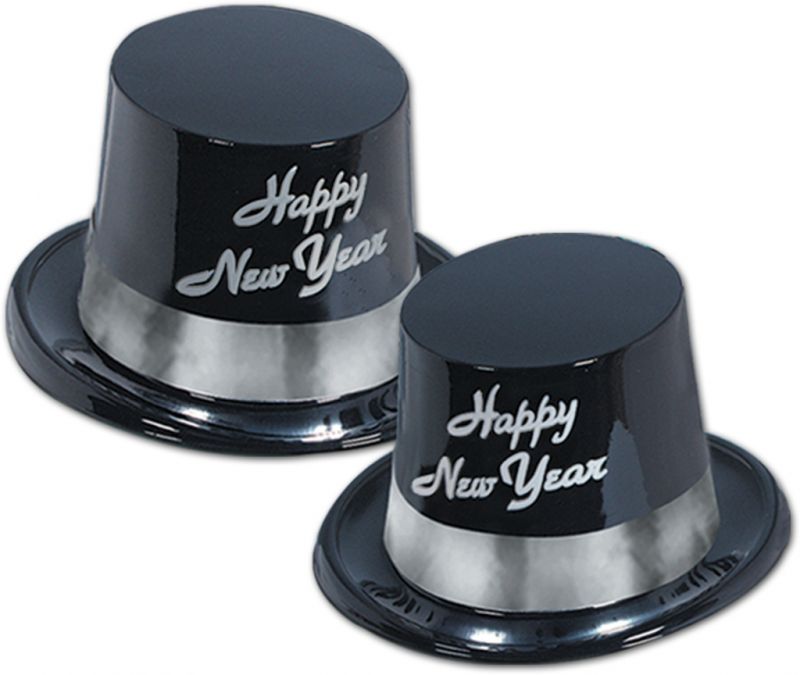 Black And Silver Topper Hats - Happy New Year, One Size