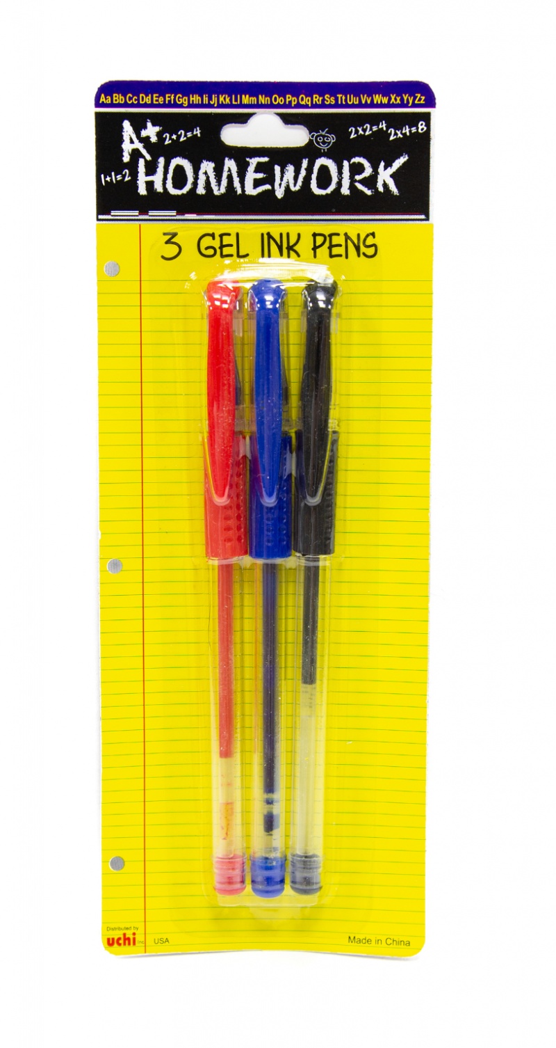Gel Ballpoint Pens - 3 Count, Assorted Colors, Cushion Grip