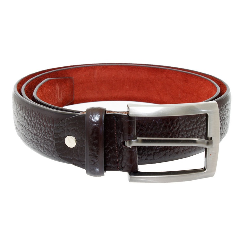Genuine Pebbled Leather Belt - Brown