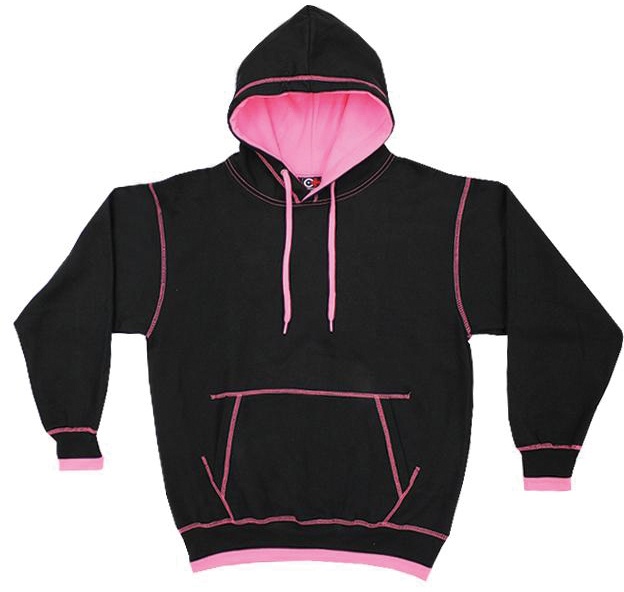 Cotton Plus Contrast Stitching Hoodie - Black/Safety Pink, Medium