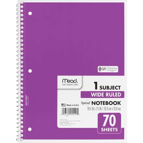 1 Subject Wide-Ruled Spiral Notebooks - 70 Sheets, Red