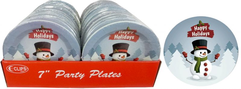 Elegant Snowman Paper Plates 7", 10 Ct
