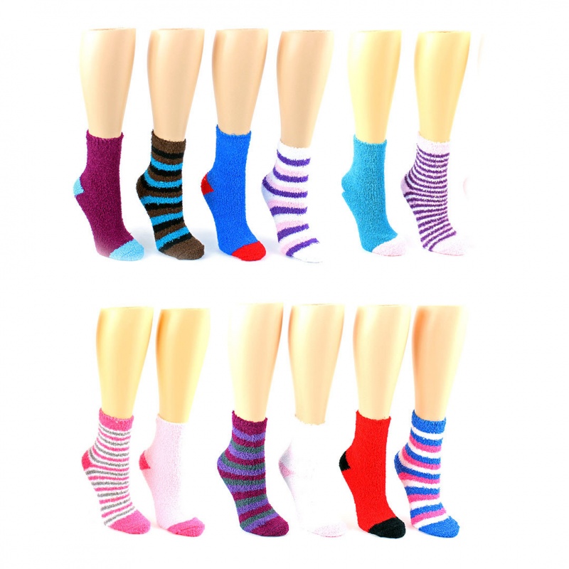 Women's Fuzzy Crew Socks - Assorted, Size 9-11