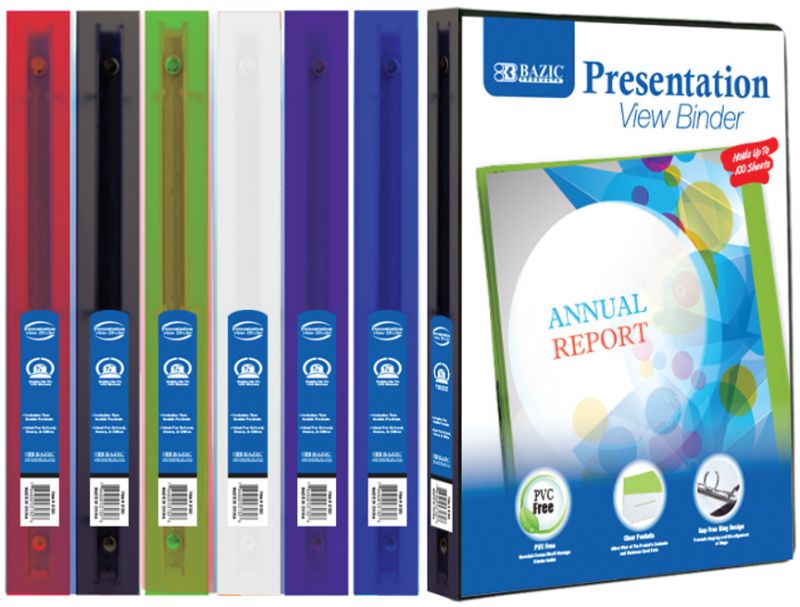 1/2" 3-Ring Binder - Assorted Colors, Clear Presentation Window