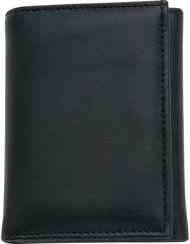 Men's Tri-Fold Wallets - Black, Genuine Leather