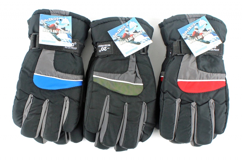 Men's Ski Gloves - Waterproof, Assorted Color Trim