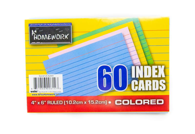 Colored Index Cards - Wide Ruled, 60 Pack, 4" X 6"